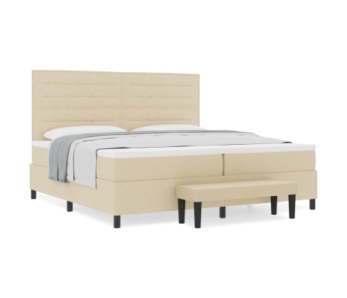 Cama con Somier  con Colchón y Banco Color Crema 200x200 cm Tela