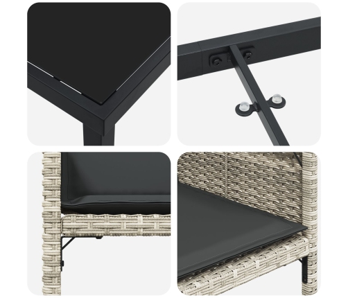 Juego de Comedor de Jardín de 5 Piezas con Cojines Gris Claro Rattan PE