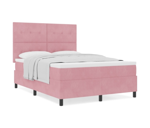 Cama Box Spring  con colchón Rosa 140x190 cm Terciopelo