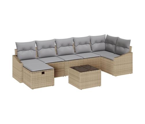 Juego de Sofá de Jardín de 8 Piezas con Cojines Beige Polirratán