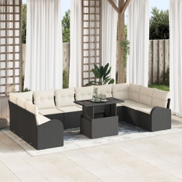 Conjunto de Sofás de Jardín de 11 Piezas Negro de Poliratán