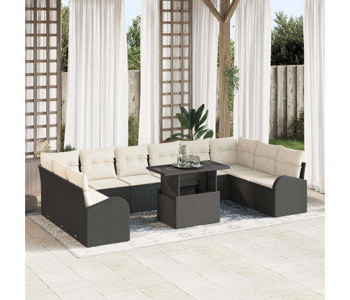Conjunto de Sofás de Jardín de 11 Piezas Negro de Poliratán