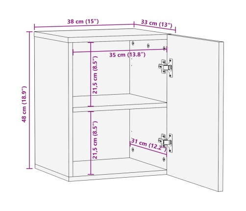 Gabinete de Baño Suspendido  38x33,5x48 cm de Madera Maciza de Acacia