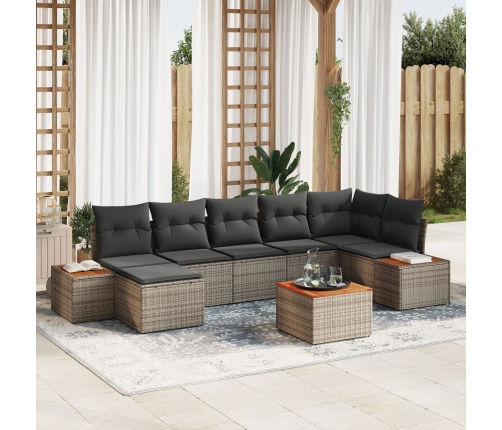 Conjunto de Sofá de Jardín de 8 Piezas con Cojines Gris de Poliratán y Acacia