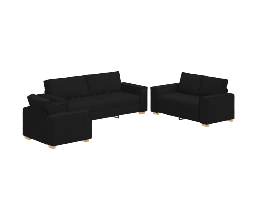 Conjunto de Sofá de 3 Piezas con Cojines Tela Negra