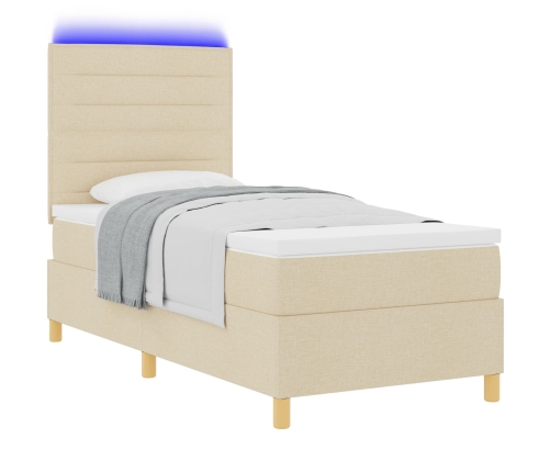 Cama con somier  con colchón y LED crema 100x200 cm tela