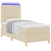 Cama con somier  con colchón y LED crema 100x200 cm tela