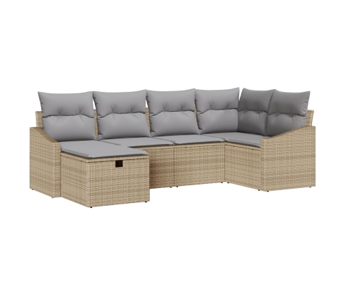 Set de Sofás de Jardín de 6 Piezas con Cojines Beige de Poliratán