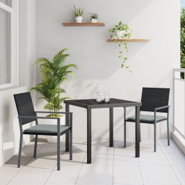 Conjunto de Comedor de Jardín de 3 Piezas con Cojines Negros Poliratán