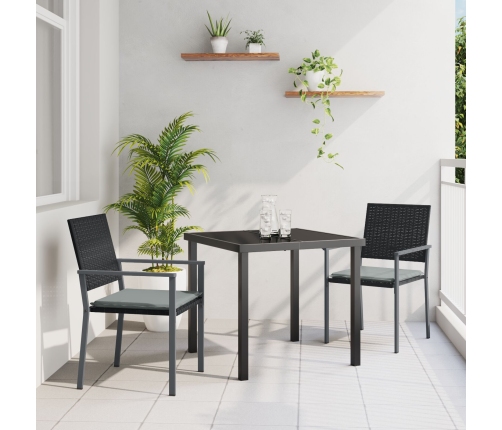 Conjunto de Comedor de Jardín de 3 Piezas con Cojines Negros Poliratán