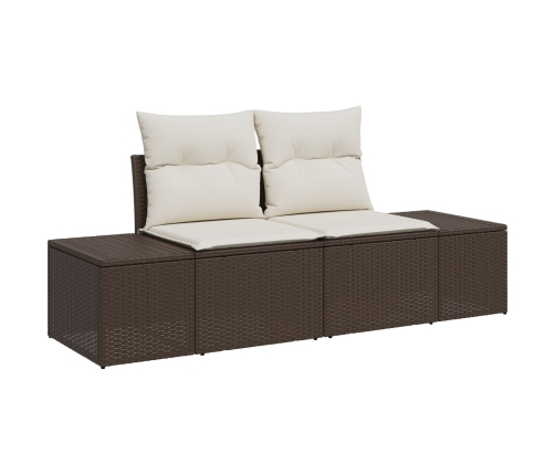 Conjunto de sofá de jardín de 5 piezas con cojines marrón de poli-rattan
