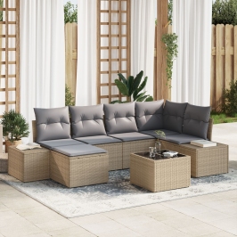 Conjunto de Sofás de Jardín  Set de 7 Beige y gris