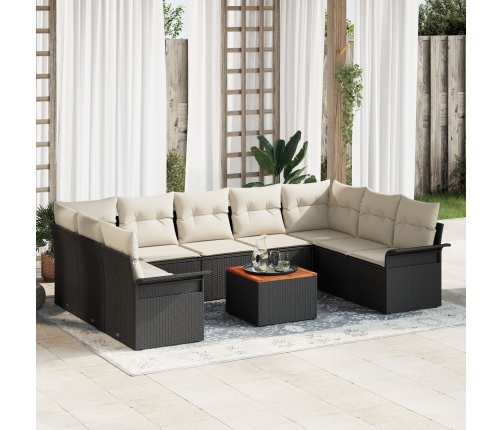 Conjunto de Sofás de Jardín de 10 Piezas con Cojines Negro Poliratán Acacia