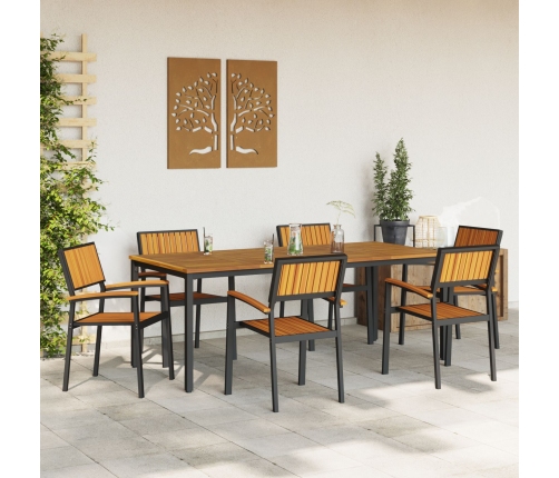 Set de Comedor de Jardín  Set de 7 Negro y Marrón Metal y Madera