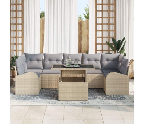 Set de Sofá de Jardín de 8 Piezas con Cojines Beige Ratán Poliéster