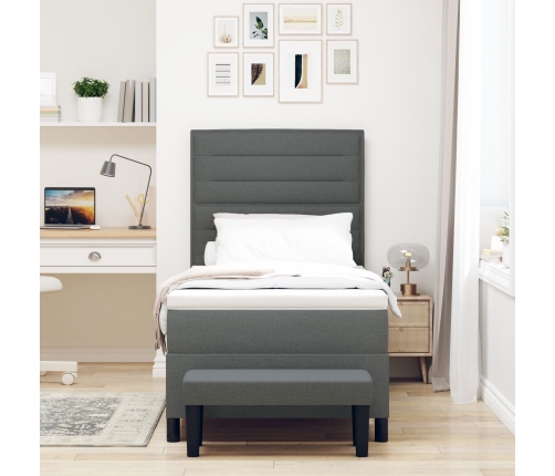 Cama Box Spring  con Colchón y Banco Gris Oscuro 90x200 cm Tela