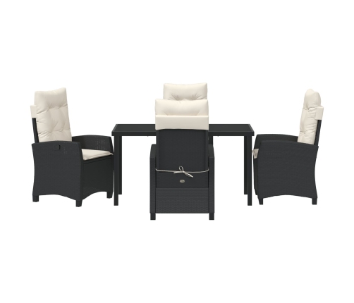 Conjunto de comedor de jardín de 5 piezas con cojines en Poliratán negro