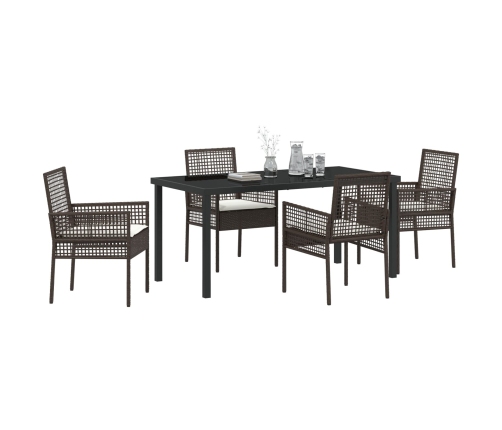 Conjunto de Comedor de Jardín  de 5 Piezas con Cojines Marrón Ratán Sintético