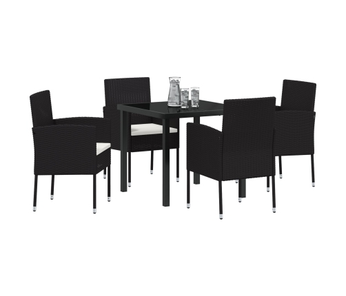 Juego de Comedor de Jardín de 5 Piezas con Cojines en Poliratán Negro