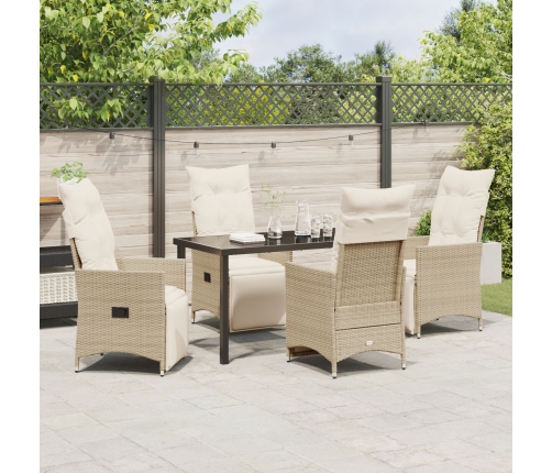 Set de Comedor de Jardín de 5 Piezas con Cojines Beige Poliratán