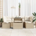 Conjunto de Sofá de Jardín de 7 Piezas con Cojines Beige de Ratán Poliéster