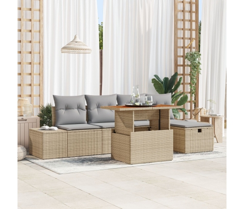 Conjunto de Sofá de Jardín de 6 Piezas con Cojines Beige Ratán Poly