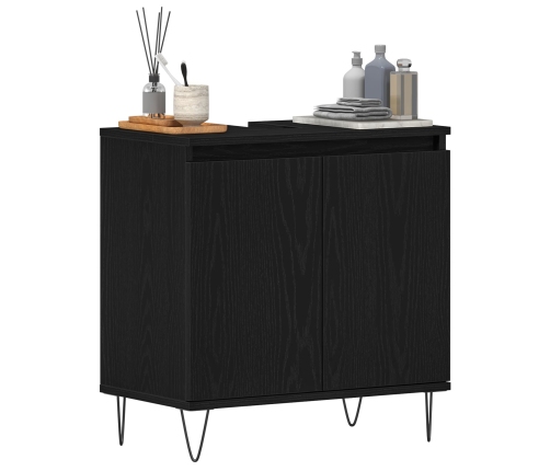Gabinete de lavabo para baño  Negro Roble 58x33x60 cm Madera elaborada