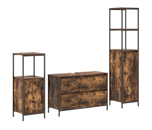 Conjunto de muebles de baño de 3 piezas en roble ahumado y madera elaborada
