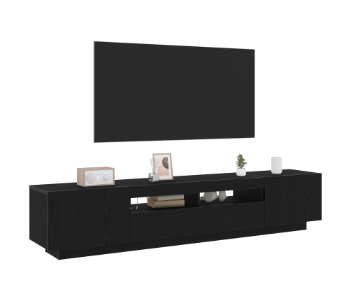 mueble para TV  con luces LED en roble negro, 200x35x40 cm, madera de calidad