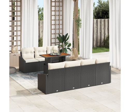 Conjunto de comedor de jardín de 8 piezas con cojines de ratán poli negro acacia