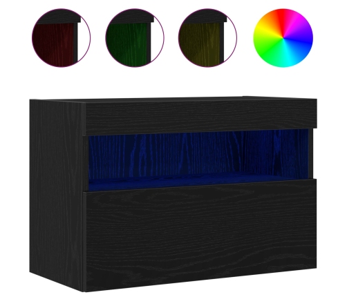 Gabinetes de pared para TV  con luces LED 2 pcs Roble Negro 60x30x40 cm