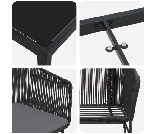 Set de Comedor de Jardín  de 3 piezas con Cojines Negro Poliratán
