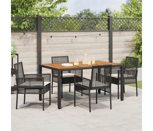 Juego de Comedor de Jardín  de 5 Piezas con Cojines Negro Polirratán