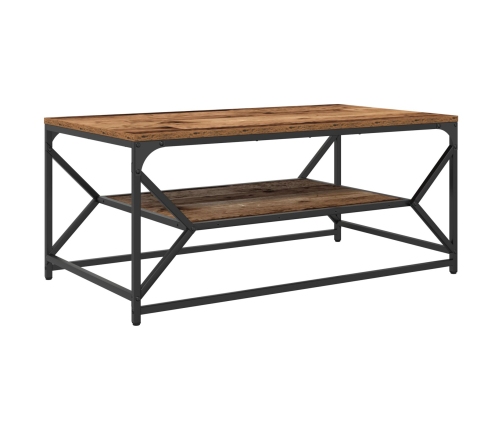 Mesa de café con estante de madera envejecida 90x50x40 cm, hecha de madera