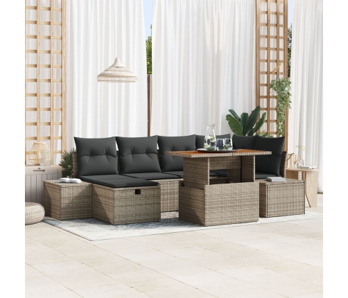 Conjunto de Comedor de Jardín de 7 Piezas con Cojines Gris Ratán Poliéster Acacia