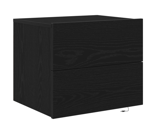 Cabinet de Noche  con LED Montado en la Pared Roble Negro 50x39x41 cm
