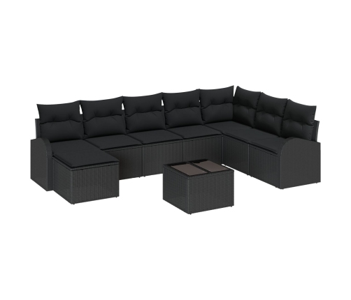 Set de Sofá de Jardín de 9 Piezas con Cojines Beige de Ratán Sintético