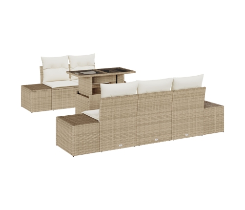Conjunto de Sofá de Jardín de 6 Piezas con Cojines Beige Polirratan