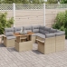 Conjunto de Sofá de Jardín de 9 Piezas con Cojines Beige Poliratán Acacia