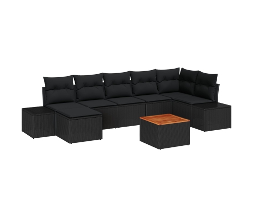 Juego de Sofá de Jardín  8 Piezas Negro Ratán y Madera Amplio