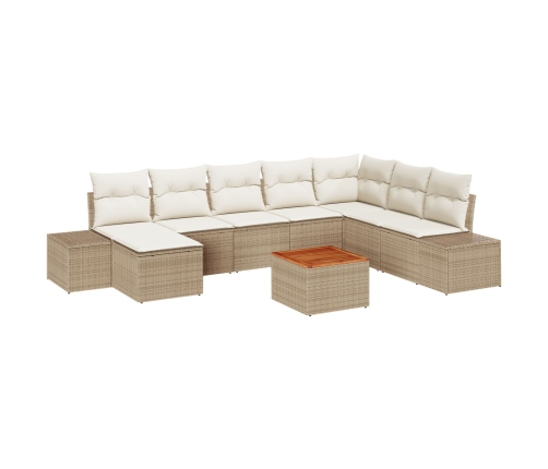 Conjunto de Sofás de Jardín  de 9 Piezas con Cojines Beige Poliratán Acacia