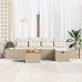Conjunto de Sofá de Jardín  6 Piezas Beige Ratán, Poliéster, Acero