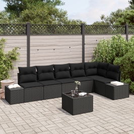 Conjunto de Sofás de Jardín de 7 Piezas con Cojines Beige Poliratán