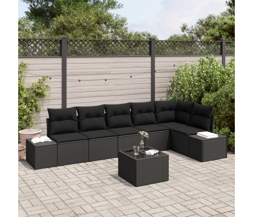 Conjunto de Sofás de Jardín de 7 Piezas con Cojines Beige Poliratán