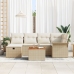 Conjunto de Sofá de Jardín de 7 Piezas con Cojines Beige Ratán Poliéster