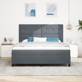 Cama con somier y colchón  Gris oscuro Super King Terciopelo