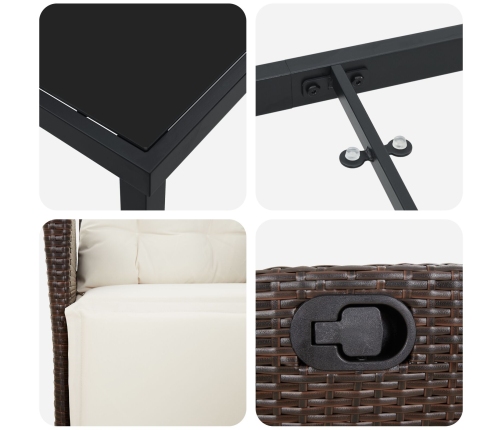 Set de Comedor de Jardín de 7 Piezas en Rattan Poliéster Marrón