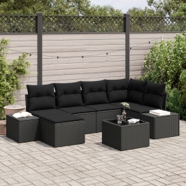 Conjunto de Sofá de Jardín  de 7 Piezas con Cojines Beige Poliratán