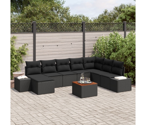 Conjunto de Sofá de Jardín de 9 Piezas con Cojines Negro Poliratán Acacia