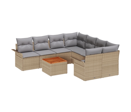 Juego de Sofás de Jardín de 9 Piezas con Cojines Beige Poli Ratan Acacia